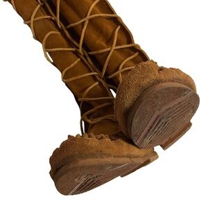 Vtg 1960s Cat's Paw Leather Fringe Moccasin Knee-High Boots 18"